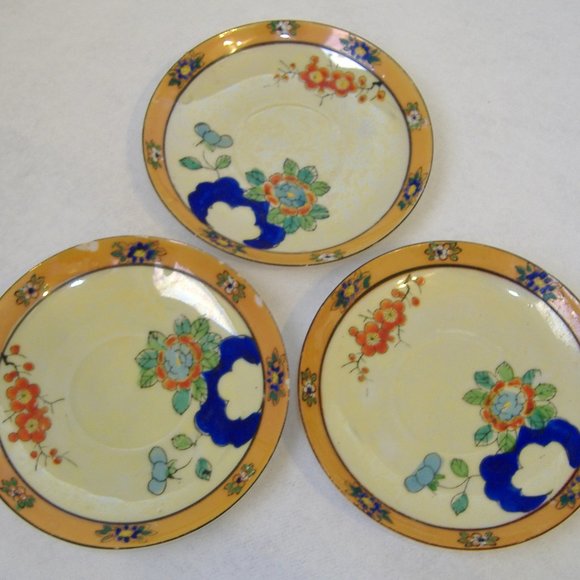Vintage T Saucers Plates Lot Set Of 3 Floral Cherry Blossom Porcelain Japanese